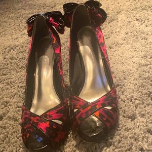 Orange Leopard Print open toe heels